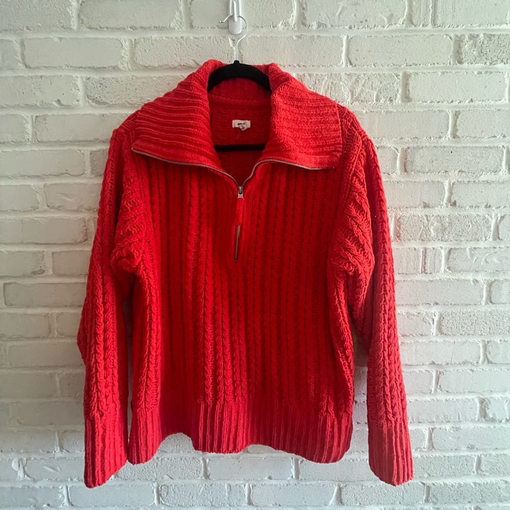 Aerie red collared knit sweater, size small.
